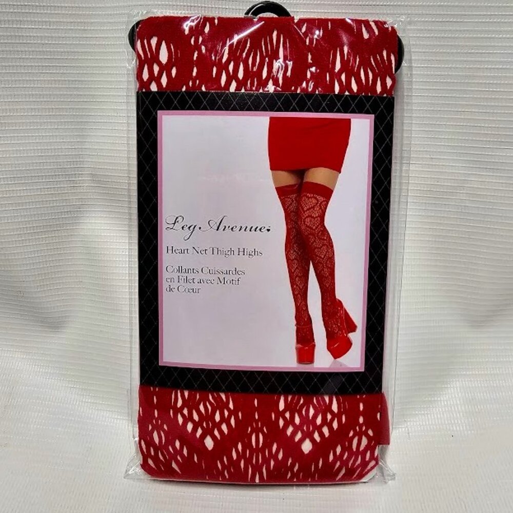 Red Heart Net Thigh Highs One Size Lingerie Fishnet stockings O/S NWT